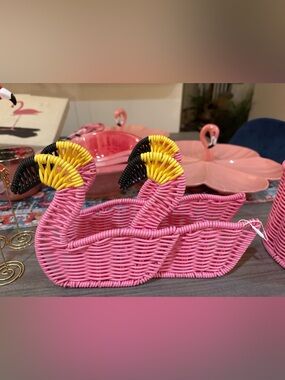 Pink Woven Flamingo Basket - Pink & Yellow Accent